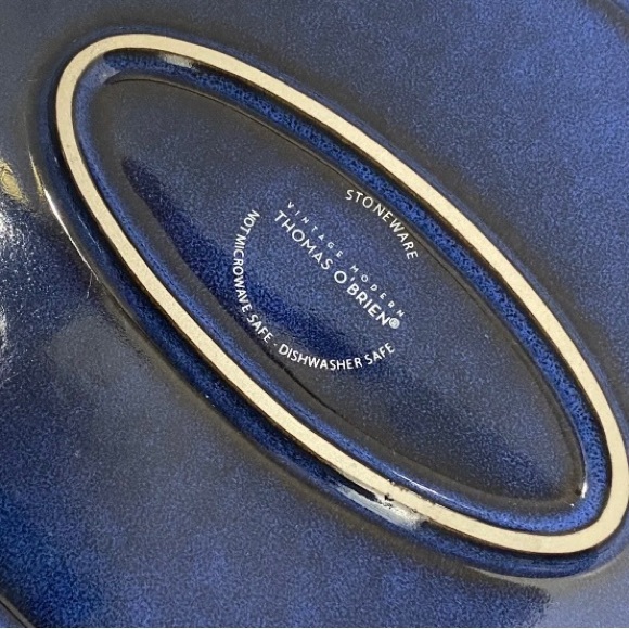 Large 16" Oval Cobalt Blue Thomas O'Brien Stoneware Platter With Circle Texture - Picture 5 of 5